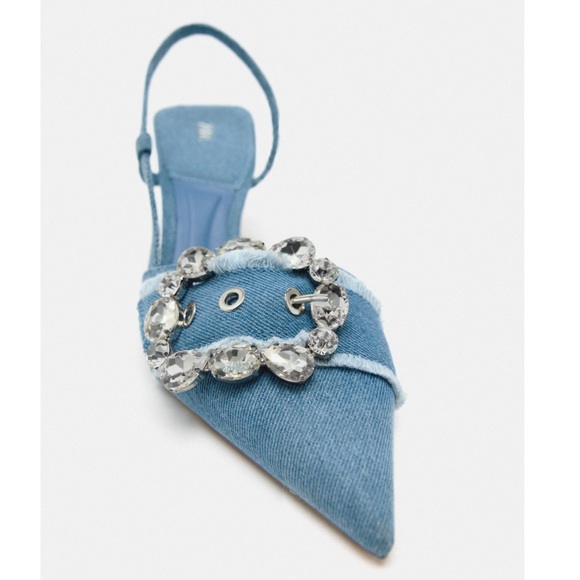 ZARA BUCKED DENIM SLINGBACK SHOES - Picture 8 of 9
